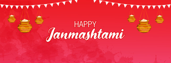 Dahi Handi, pot of cream on Krishna Janmashtami festival background of India
