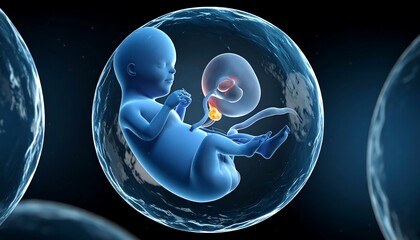 Fetus in a sphere, medical illustration