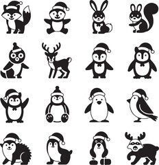 Christmas, Animal, Icon, Set, Cute, Holiday, Winter, Forest, vector, silhouette