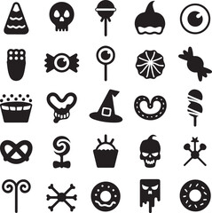 Halloween, Candy, Icon, Set, Sweet, Treat, Spooky, Food, vector, silhouette