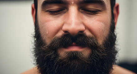 Sweaty Bearded Man with Eyes Closed After Intense Workout