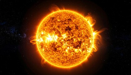 Fiery sun in space