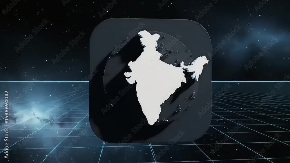 Poster animated india map silhouette floating in a futuristic space grid