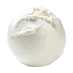 A smooth, creamy white sphere with a cracked texture on top, resembling a soft cheese or dessert.