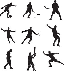 Sports Players Silhouette Collection Soccer Hockey Tennis Cricket and More