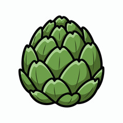 Fototapeta premium Green artichoke with thick black outline layered petals