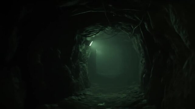 Eerie underground tunnel illuminated dimly