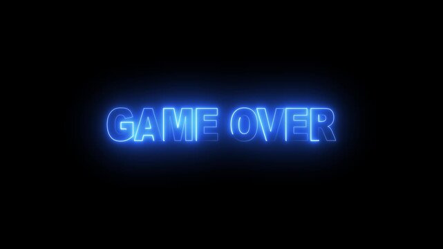 neon glowing game over text icon animated. neon text with neon lines animation on black background 4k animation motion graphic. - Powered by Adobe
