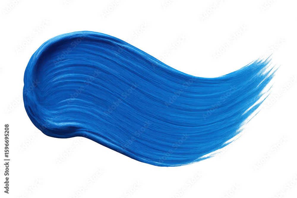 Poster blue paint brush stroke creating textured, dynamic shape against transparent background with vibrant