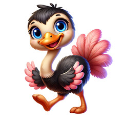 Ostrich illustration 3d style isolated on transparent background