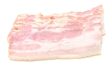 Close up of top view fresh new bacon uncook isolated white background.