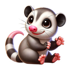 Possum sitting on floor 3d style illustration isolated on transparent background