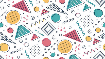 Retro Memphis Style Seamless Geometric Pattern
