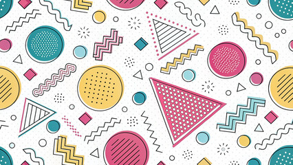 Retro Memphis Style Seamless Geometric Pattern