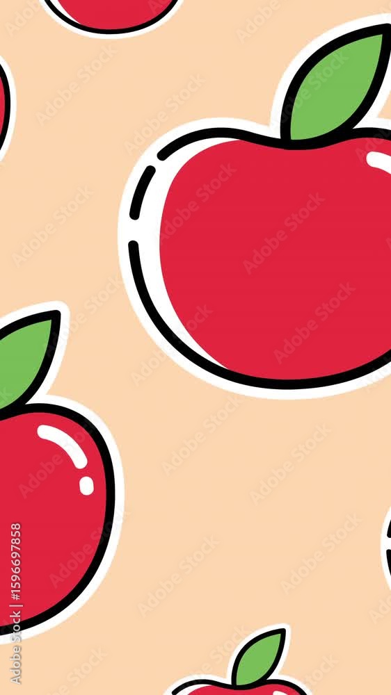 Aufkleber animation of single apples floating on green background