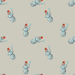 Snowman seamless pattern. Pastel trend colors blue beige white stock winter holidays vector illustration for web, for print, for fabric print, for wrapping paper