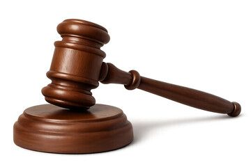 Wooden gavel resting on sounding block against black background