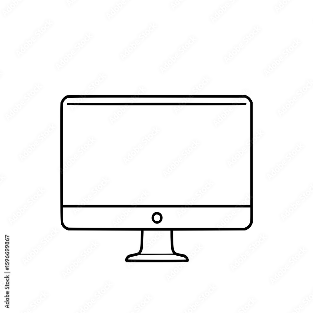 Poster simple computer monitor: a minimalist line art illustration of a desktop computer monitor, showcasin