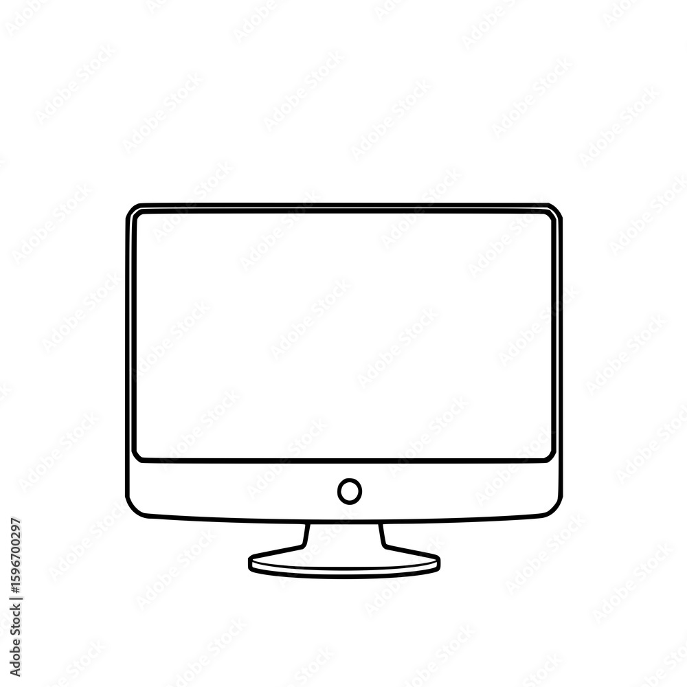 Fototapete Simple Computer Monitor Line Art: A clean, minimalist line art illustration of a computer monitor, showcasing its sleek design and blank screen against a white background.