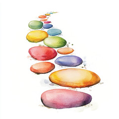 Watercolor Painted Stepping Stones in a Winding Path Colorful and Artistic