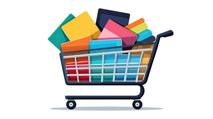 Colorful Items Overflowing a Metal Shopping Cart