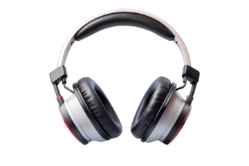 A pair of modern overear headphones with a white headband and black earcups, isolated on white isolated on transparent background
