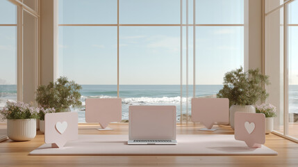 Creative space for digital content strategy and trendjacking by the beach in a modern setting