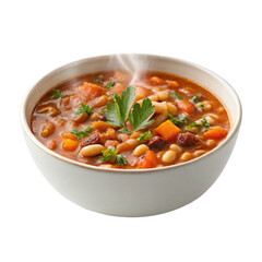 Hearty bean soup with vegetables and parsley isolated on white isolated on transparent background