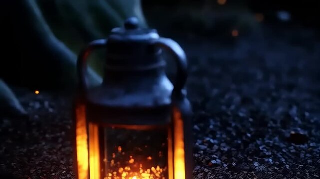 Enchanting lantern aglow in the twilight a beacon of warm light in the dimness
