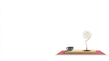 Minimalist Coffee Beans Illustration on Wooden Tray