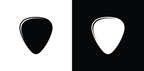 Black and White Guitar Pick Isolated, Flat Design, Instrument Accessory, Minimalist Style