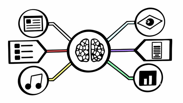 Semi-Isometric Multi-Modal Search Concept With Interconnected Nodes, AI And Machine Learning Symbols 