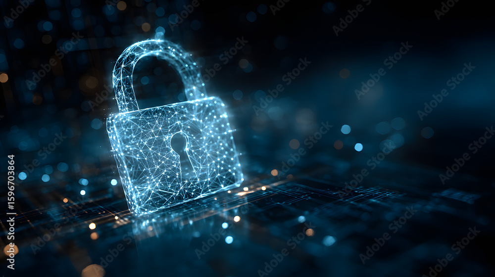 Aufkleber cybersecurity. digital lock icon, cybersecurity tech network data protection, virtual dashboard. onl