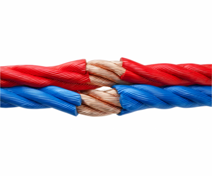 Intertwined ropes in red and blue showing connection and strength