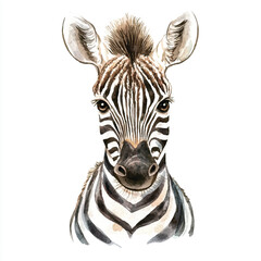 Watercolor Portrait of a Striking Zebras Face with Detailed Stripes