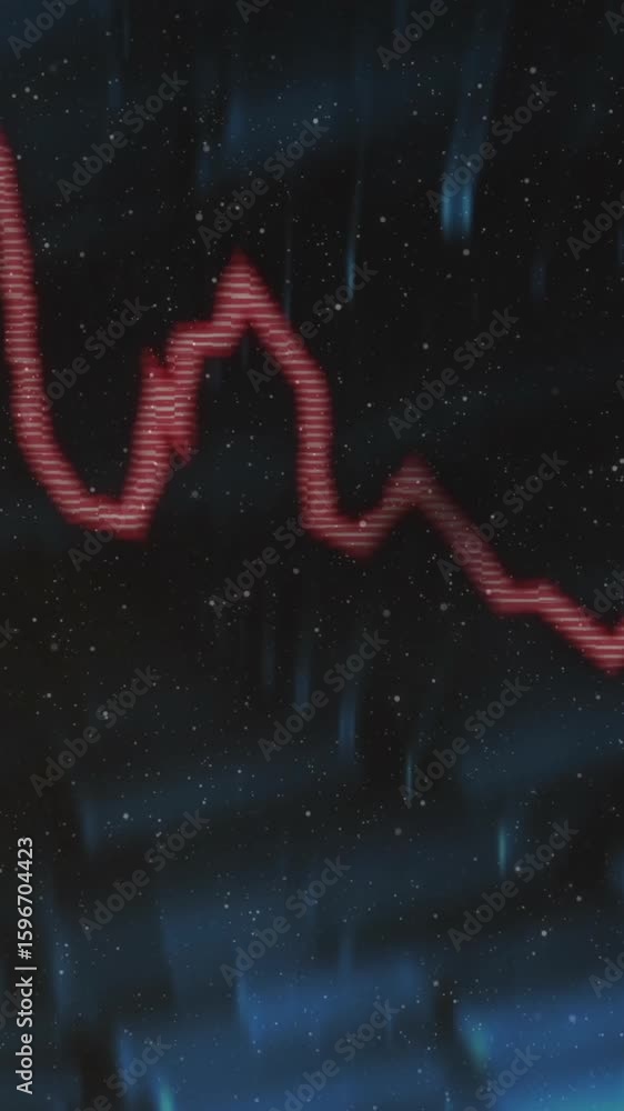 Poster animation of fluctuating stock market graph with red numbers on dark background