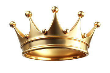 A gleaming golden crown with intricate details and small pearls, symbolizing royalty and power, isolated on a transparent background