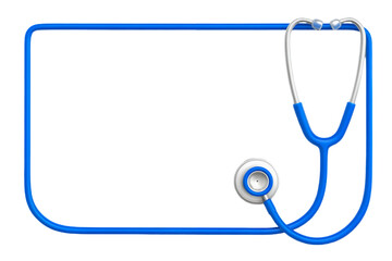 Blue stethoscope forms frame for medical copy space