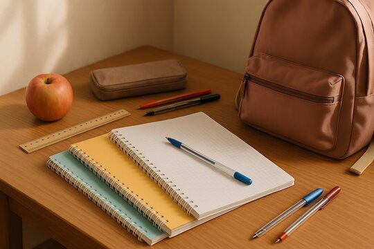Study materials and personal items arranged on a desk in a cozy study space