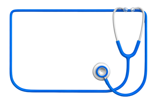 Blue stethoscope forms frame for medical copy space