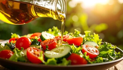 Fresh salad being dressed