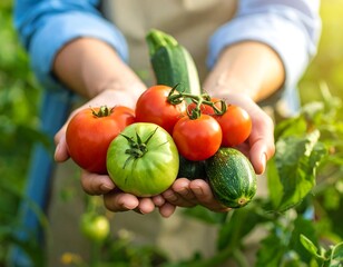 Freshly harvested vegetables held in hands