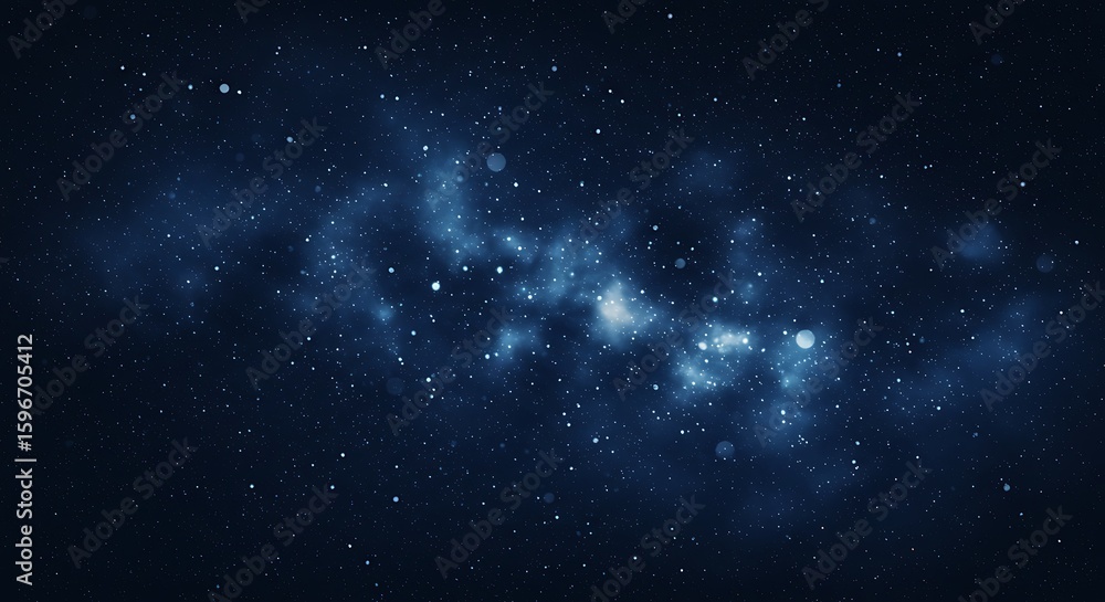 Poster a deep blue nebula glows with countless stars and shimmering bokeh lights