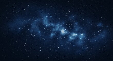 A deep blue nebula glows with countless stars and shimmering bokeh lights