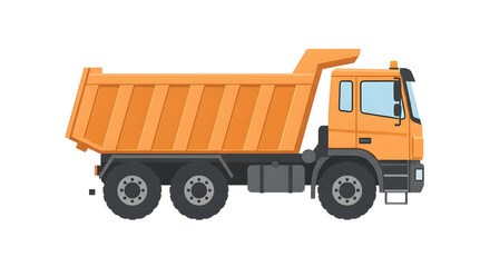 Orange Dump Truck Illustration Isolated on White Background Construction Vehicle