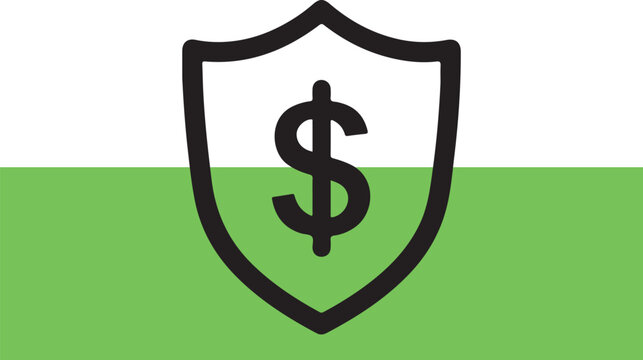 Black dollar sign inside shield icon on green and white background