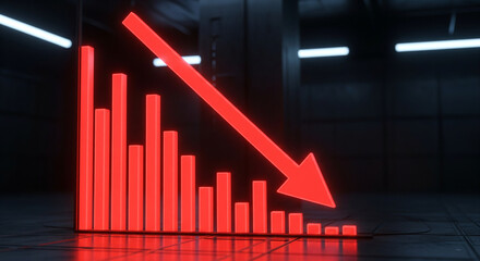 Declining Bar Graph with a Red Arrow Visualizing Economic Downturn and Financial Losses