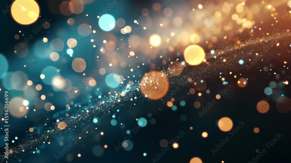 Poster shimmering bokeh blue motion background with golden accents creating a dreamy atmosphere, shimmering