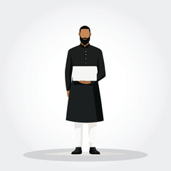 Muslim Delivery Man Silhouette – Halal Flat Vector with Package and Islamic Dress
