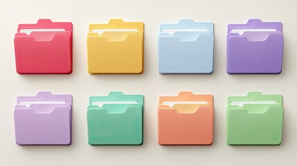 Colorful Pastel Folders Arranged in Geometric Pattern on White Background